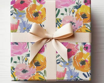Rollo de papel de regalo con flores silvestres Papel de regalo moderno Papel de regalo floral Papel de regalo para baby shower de niña Papel de regalo de cumpleaños para niña