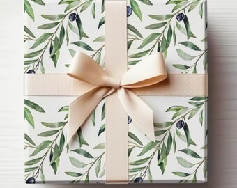 Olive Branch Wrapping Paper Modern Olive Gift Wrapping Roll Olive Branch Wedding Gift Wrap Roll
