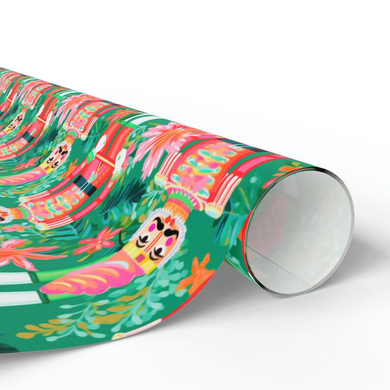 Preppy Pink Nutcracker Gift Wrap Roll, Christmas Nutcracker Wrapping Paper Roll, Modern Wrapping Paper Roll Design image 5