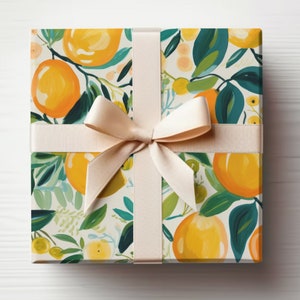 Oranges Wrapping Paper Roll Artistic Citrus Wrapping Paper Roll With Painted Lemons and Oranges Gift Wrap, Cutie Baby Shower Gift Wrap image 3