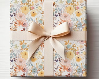 Pastel Wrapping Paper Roll Yellow Flowers Wrapping Paper, Modern Floral Wrapping Paper Roll, Artistic Wrapping Paper Pastel Floral