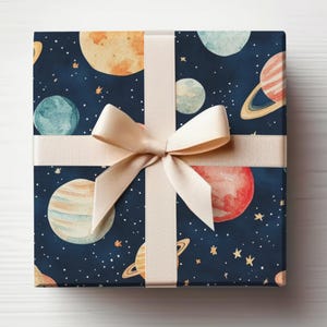 Rotolo di carta da regalo spaziale con pianeti, carta da regalo spaziale, rotolo di carta da regalo astronauta, carta da regalo universo con pianeti