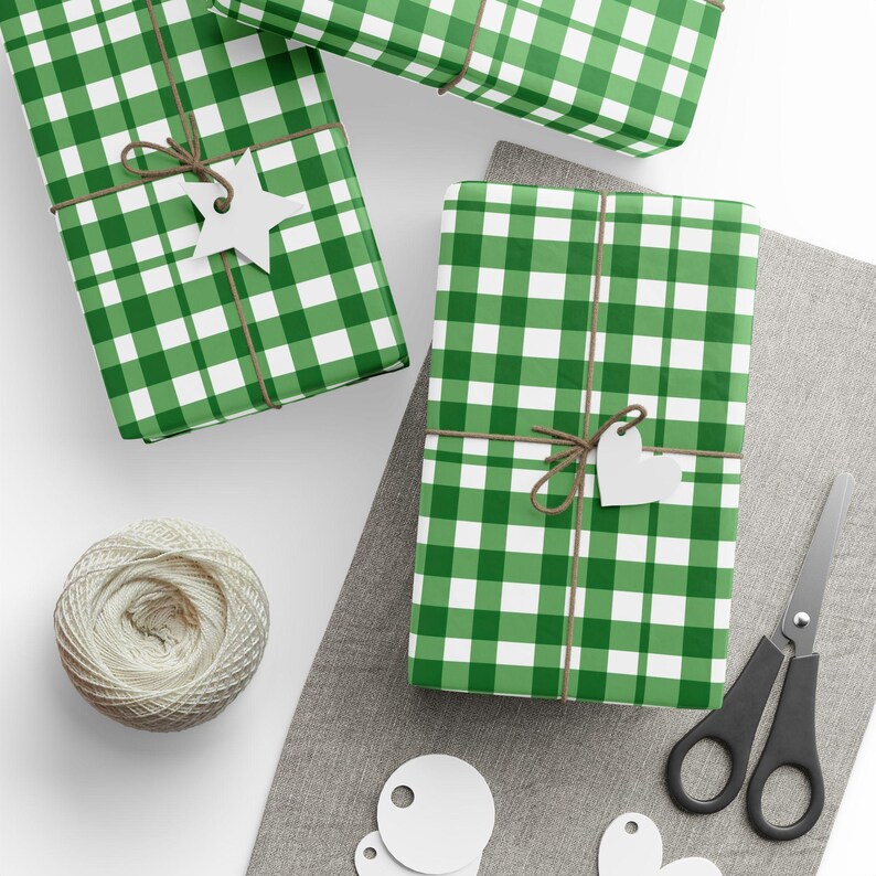Green Tartan Wrapping Paper Green Gingham Wrapping Paper Roll Green Plaid, Kelly Green Striped Wrapping Paper Green Xmas Gift Wrapping Roll image 3