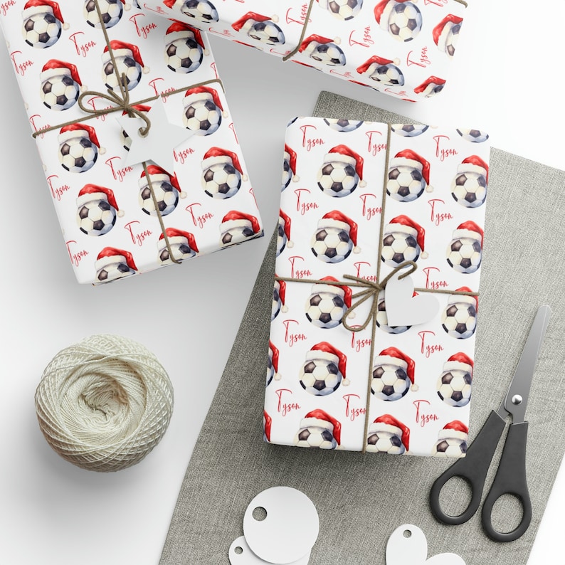 Custom Name Soccer Wrapping Paper Soccer Ball Wrapping Paper Roll Christmas Soccer Ball With Personalized Name, Soccer Gift Wrap With Name image 2