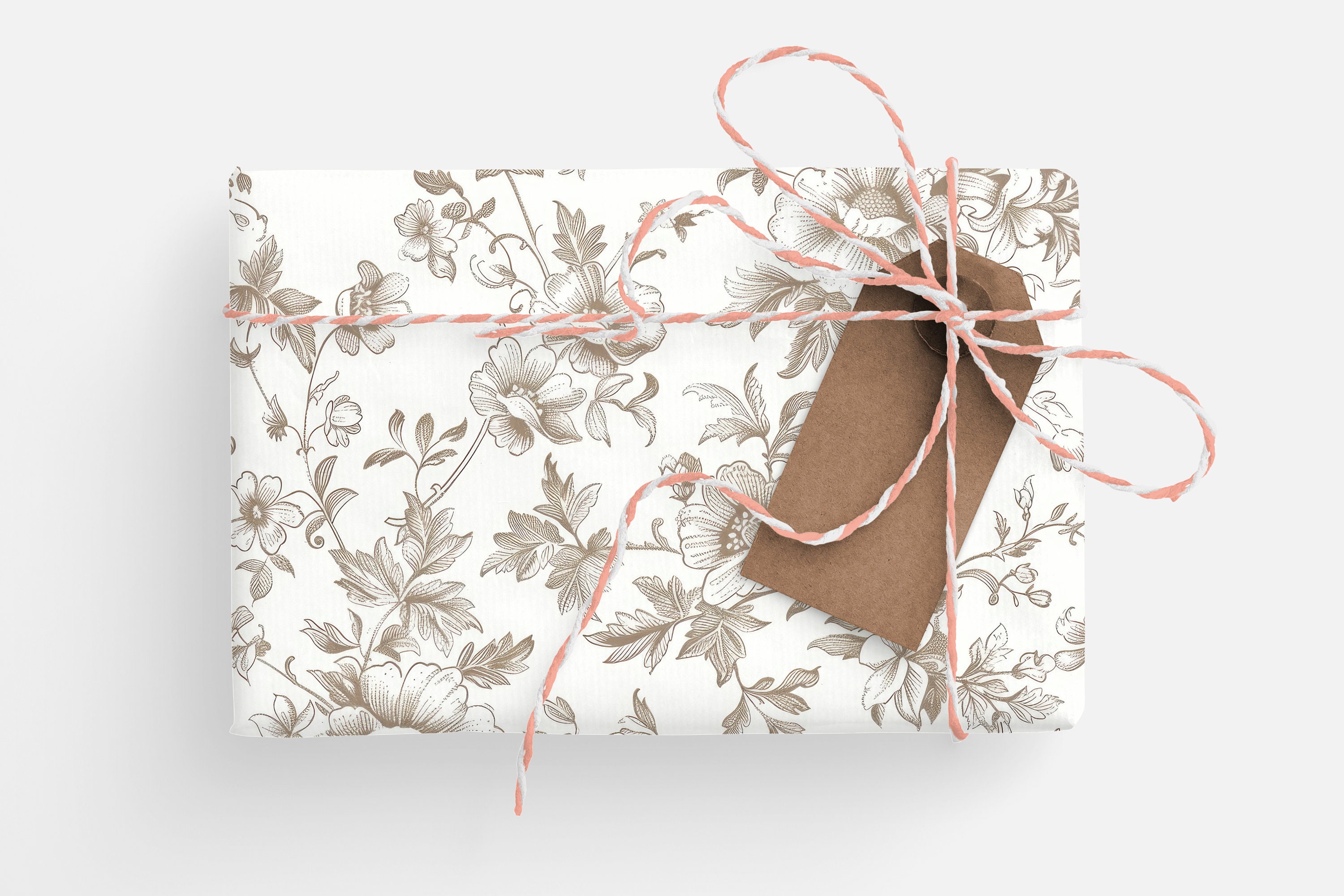 Papier Cadeau Vintage Fleuri - Lot De 10 Feuilles 50x70 Cm + étiquettes & Corde Chanvre - Pour Mariage, Anniversaire, DIY