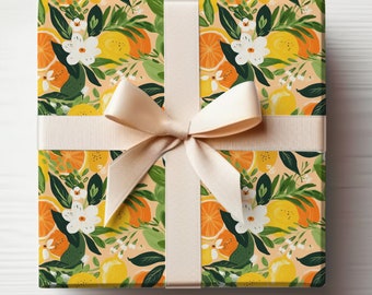 Clementines Wrapping Paper Orange Themed Baby Shower Wrapping Paper Little Cute Gift Wrap Roll, Wrapping Paper Roll Orange Citrus