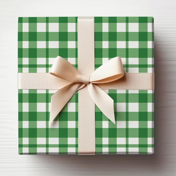 Green Tartan Wrapping Paper Green Gingham Wrapping Paper Roll Green Plaid, Kelly Green Striped Wrapping Paper Green Xmas Gift Wrapping Roll