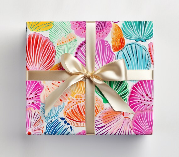 Beachy Wrapping Paper Roll Seashell Wrapping Paper Beach Gift Wrap Preppy Wrapping Paper Summer Gift Wrap Beach Wrapping Paper Etsy UK