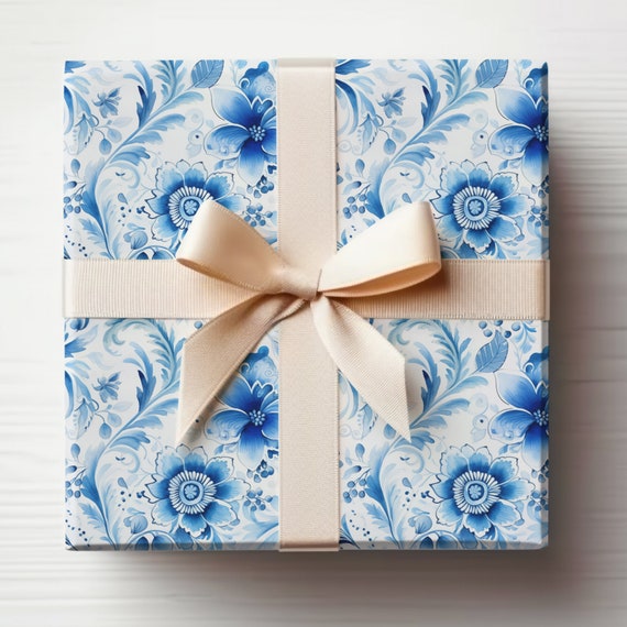 Blue Toile Wrapping Paper Roll Chinoiserie Wrapping Paper Elegant Blue  Paisley Wrapping Paper, French Wrapping Paper Vintage Floral 