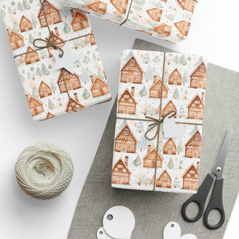 Gingerbread House Wrapping Paper Roll, Cute Gingerbread Wrapping Paper Christmas Gingerbread Houses Gift Wrapping Roll, Modern Gift Wrapping image 2