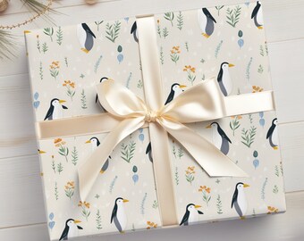 Papel de regalo de pingüino Papel de regalo de pingüino, papel de regalo de animales de invierno, lindo rollo de papel de regalo de pingüino