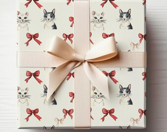 Papel de regalo navideño con gatos, papel de regalo con forma de gatito para amantes de los gatos, rollo de papel de regalo, rollo de papel de regalo con gatos