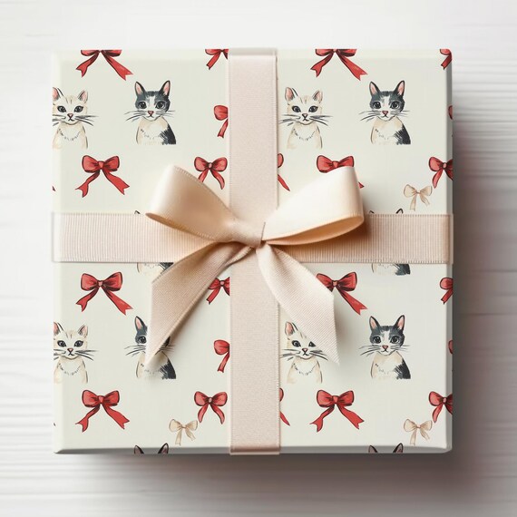 Cats Christmas Wrapping Paper With Cats, Kitten Wrapping Paper For Cat Lovers Gift Wrap Roll Cats Gift Wrapping Roll
