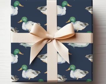 Navy Blue Ducks Wrapping Paper Roll Hunting Wrapping Paper Ducks, Mallard Duck Gift Wrap Roll Hunting Gift Wrap