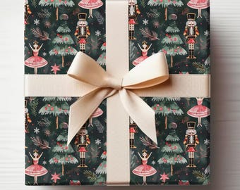 Ballerina Nutcracker Wrapping Paper Roll Christmas Nutcracker Ballet Wrapping Paper Black Christmas Gift Wrapping Roll Modern Xmas