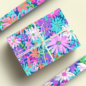 Purple Wrapping Paper, Purple Daisy Wrapping Paper Purple Flowers Gift Wrap Roll Purple Floral, Girly Wrapping Paper Roll Purple image 8