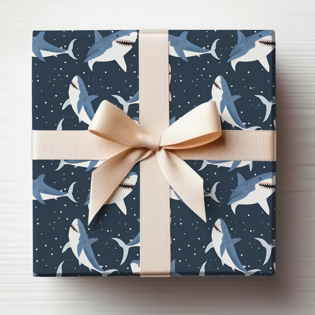Shark Wrapping Paper Roll Sharks Gift Wrapping, Baby Shark Wrapping ...