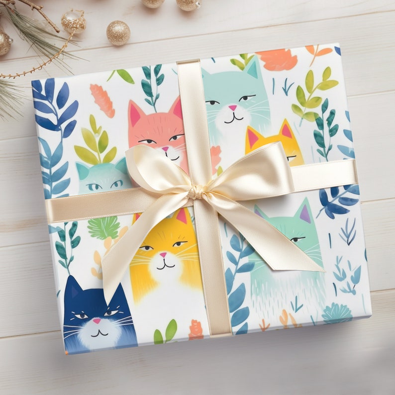 Mean Cat Wrapping Paper Roll, Funny Cats Gift Wrap, Angry Cat Gift Wrap, Painted Cats Wrapping Paper, Christmas Cat Gift Wrap, Kitten Gift image 7