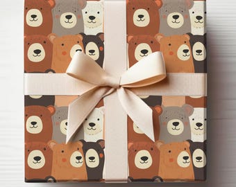 Bear Wrapping Paper Cute Bears Gift Wrapping Roll Teddy Bear Baby Shower Gift Wrap, Cute Teddy Bears Wrapping paper Roll Woodland Bear