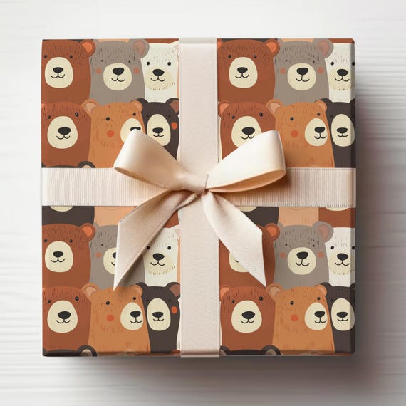 Bear Wrapping Paper Cute Bears Gift Wrapping Roll Teddy Bear Baby Shower Gift Wrap, Cute Teddy Bears Wrapping paper Roll Woodland Bear
