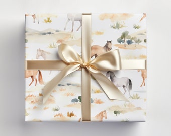 Horse Wrapping Paper Roll Horses Wrapping Paper Horse Watercolor Design, Western Wrapping Paper Roll with Horses, Horse Lover Gift Wrap