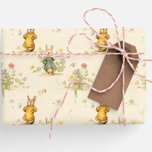 Rulle med vintage kanininslagningspapper, Cottagecore kanin, presentinslagningsrulle, könsneutralt inslagningspapper, klassisk kanin, presentinslagning för babyshower bild 4
