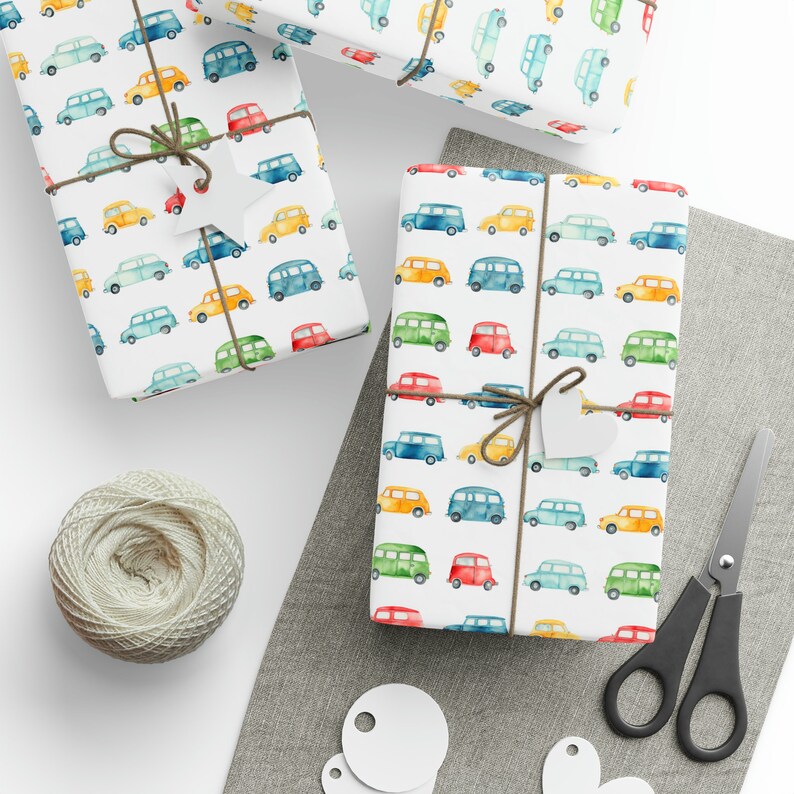 Cute Cars Wrapping Paper Cars Gift Wrap, Watercolor Cars Wrapping Paper, Cars Birthday Wrapping Paper, Cars Baby Shower Gift Wrap image 2