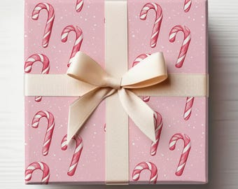 Pink Candy Cane Wrapping Paper Roll Pink Christmas Wrapping Paper Roll Cute Candy Canes Gift Wrap Roll Girly Christmas Gift Wrapping