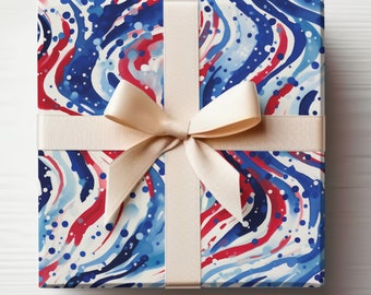 USA Wrapping Paper Patriotic Wrapping Paper, Red White and Blue Wrapping Paper, 4th of July Gift Wrap Roll, Military Wrapping Paper