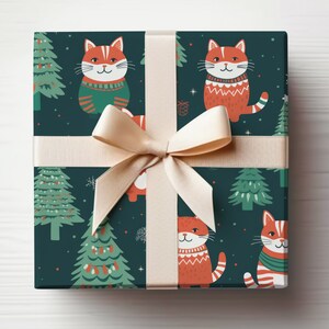 Dark Christmas Cats Wrapping Paper Roll Cute Winter Cats Gift Wrap Cat Lovers Wrapping Paper Cat Lovers Gift Wrapping Roll Christmas Kitty