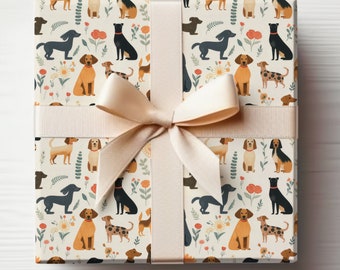 Illustrated Dogs Wrapping Paper With Dogs Gift Wrap Roll Cute Labrador, Weenie Dog Wrapping Paper, Dog Lover Gift Wrap Roll