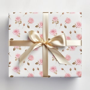 Pink Baby Shower Wrapping Paper Girl Baby Shower Pink Rose Gift Wrap Roll, Pink Roses Wrapping Paper Shabby Chic Roses Gift Wrap Roll