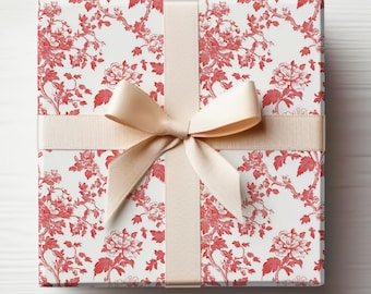 Red Chinoiserie Wrapping Paper Roll Red Toile Christmas Toile Wrapping Paper Roll Victorian Christmas Wrapping Paper Roll
