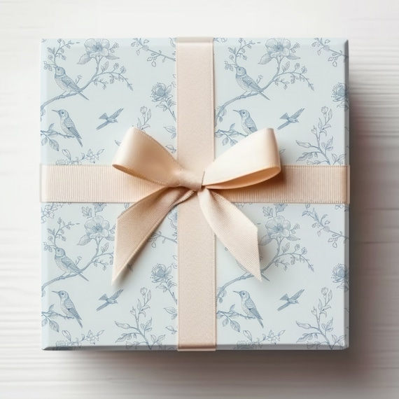Boy Baby Shower Gift Wrap, Boy Baby Shower Wrapping Paper, Light Blue Gift Wrap Roll, Elegant Blue Wrapping Paper, Victorian