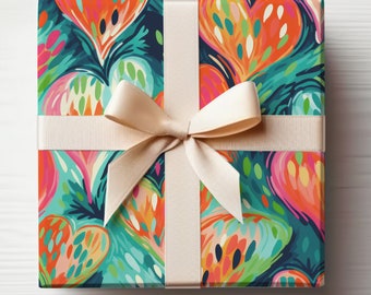 Navy Valentines Day Wrapping Paper Roll Modern Hearts Wrapping Paper Abstract Hearts Gift Wrap Roll, Colorful Hearts Gift Wrapping