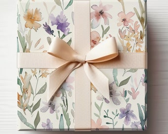 Pastel Flowers Wrapping Paper Watercolor Floral Gift Wrap Roll Pastel Wrapping Paper, Baby Girl Baby Shower Gift Wrap