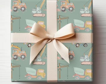 Boys Birthday Wrapping Paper Construction Wrapping Paper Dump Truck Gift Wrap Roll Construction Equipment Wrapping Paper Baby Boy