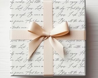 Christmas Carol Wrapping Paper Christmas Religious Gift Wrap Roll Away in A Manger Song Lyrics, Christmas Script Gift Wrapping