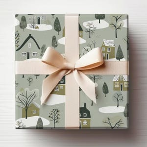 Winter Village Christmas Wrapping Paper Houses Gift Wrap Housewarming Wrapping Paper Winter Houses Gift Wrap Roll