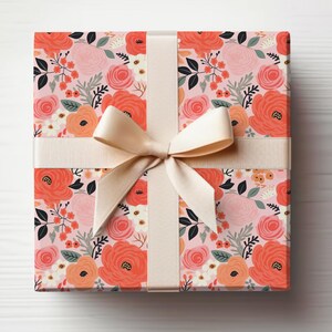 Valentines Floral Wrapping Paper Pink Flowers Wrapping Paper Roll Glossy Valentines Gift Wrapping Roll Girls Valentines Gift Wrap Galentines