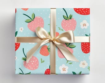 Süsses Erdbeerpapierrolle Cottagecore Geschenkpapierrolle Frühling Geschenkpapierrolle 100% Baumwolle