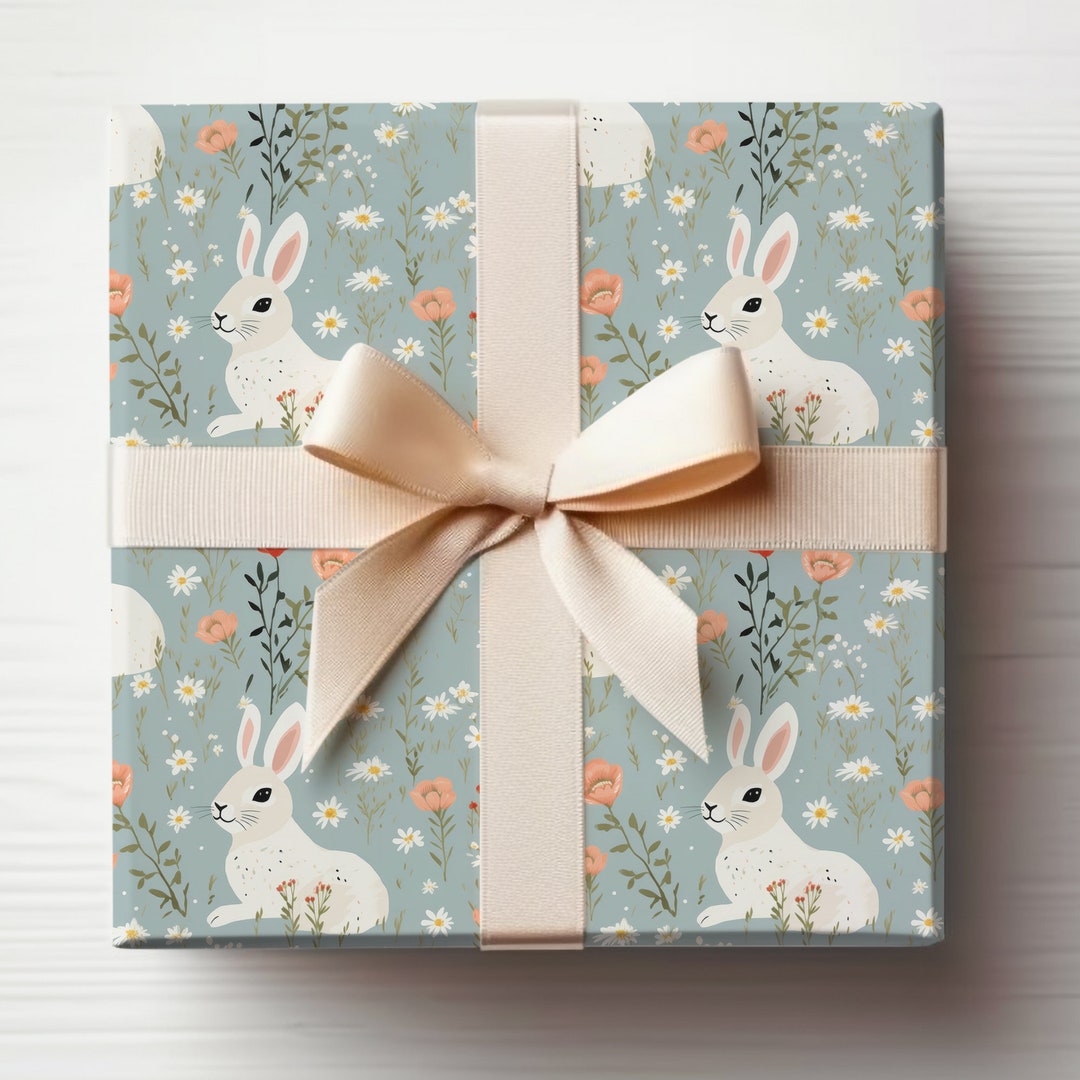 Modern Bunny Wrapping Paper Roll Cute Spring Bunny Gift Wrapping Roll ...