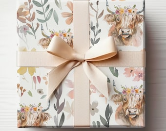 Inpakpapier rol hooglandkoe, cadeaupapier schattige koe, inpakpapier boerderij, cadeaupapier koe babyshower