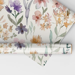 Pastel Flowers Wrapping Paper Watercolor Floral Gift Wrap Roll Pastel Wrapping Paper, Baby Girl Baby Shower Gift Wrap image 3