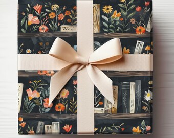 Books Wrapping Paper Booklovers Gift Wrap Roll, Librarian Gift Wrap, Black Books Wrapping Paper Roll, Book Lovers Gift Wrap