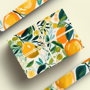 Oranges Wrapping Paper Roll Artistic Citrus Wrapping Paper Roll With Painted Lemons and Oranges Gift Wrap, Cutie Baby Shower Gift Wrap image 5