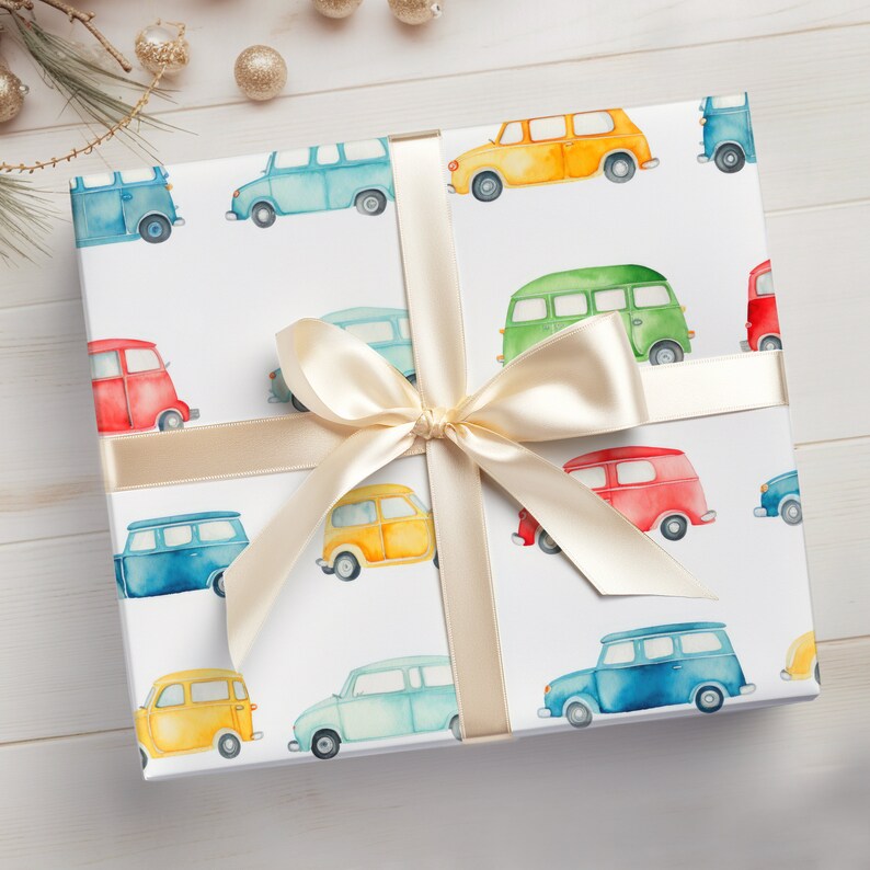 Cute Cars Wrapping Paper Cars Gift Wrap, Watercolor Cars Wrapping Paper, Cars Birthday Wrapping Paper, Cars Baby Shower Gift Wrap image 5