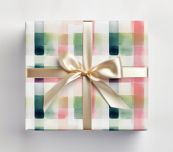 Watercolor Plaid Wrapping Paper Plaid Gift Wrap, Modern Plaid, Gingham Wrapping Paper, Modern Wrapping Paper Roll Plaid Gift Wrap Roll