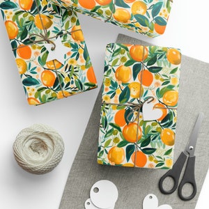 Oranges Wrapping Paper Roll Artistic Citrus Wrapping Paper Roll With Painted Lemons and Oranges Gift Wrap, Cutie Baby Shower Gift Wrap image 2