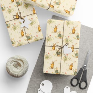 Rulle med vintage kanininslagningspapper, Cottagecore kanin, presentinslagningsrulle, könsneutralt inslagningspapper, klassisk kanin, presentinslagning för babyshower bild 3
